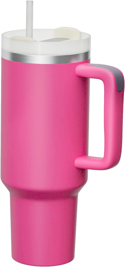HOT PINK 40oz Tumbler With Handle & Straw Lid | Insulated Stainless Steel Travel Mug for Coffee, Tea & Ice Drinks