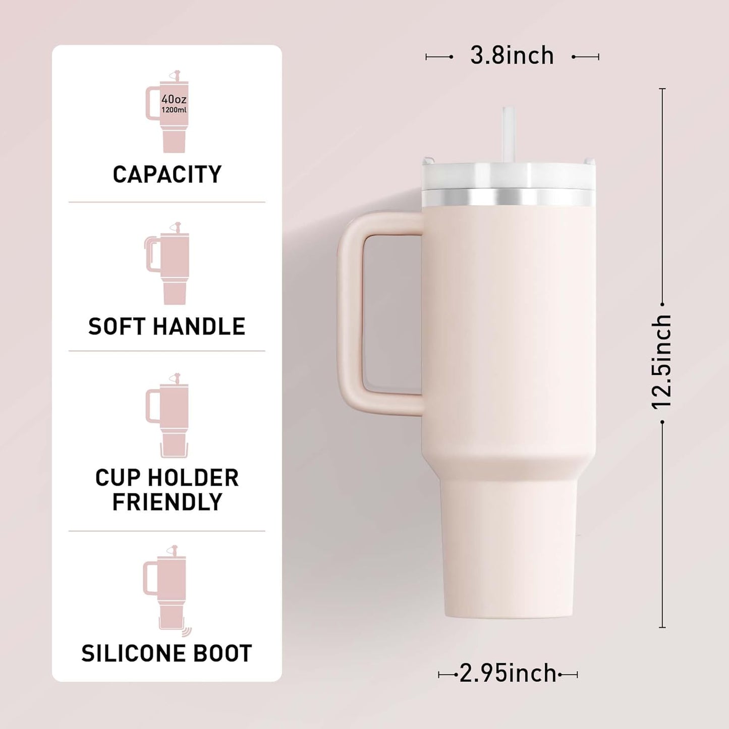 HOT PINK 40oz Tumbler With Handle & Straw Lid | Insulated Stainless Steel Travel Mug for Coffee, Tea & Ice Drinks