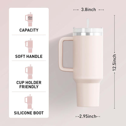 HOT PINK 40oz Tumbler With Handle & Straw Lid | Insulated Stainless Steel Travel Mug for Coffee, Tea & Ice Drinks