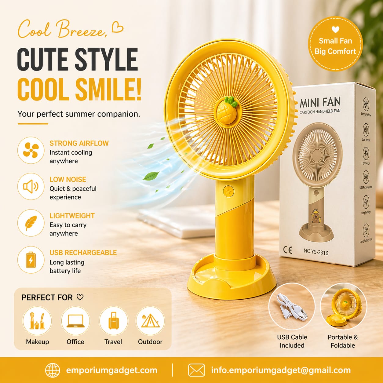 Mini rechargeable electric hand fan.