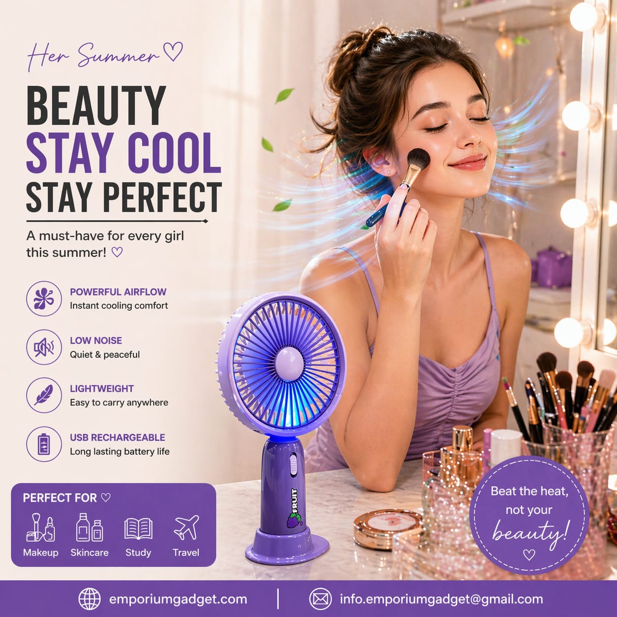 Mini Rechargeable Fan (With different LED Lights) – Portable Handheld Fan