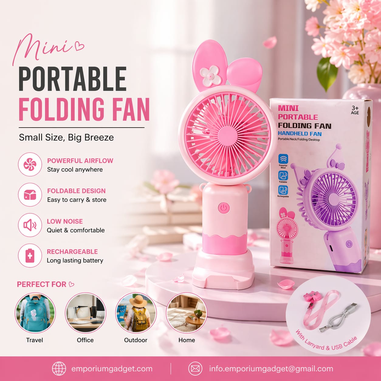 Mini Rechargeable Fan – Folding, Portable Handheld Mini Fan
