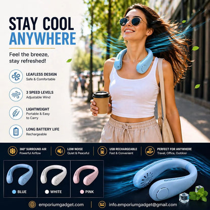 Rechargeable Leafless Hanging Neck Fan